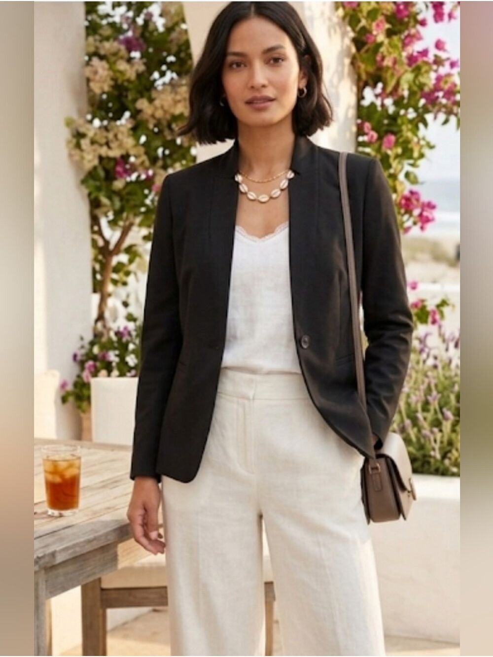 LOFT Black Stand-Up Collar Blazer Jacket Women 2P Petite Single Button Stretch